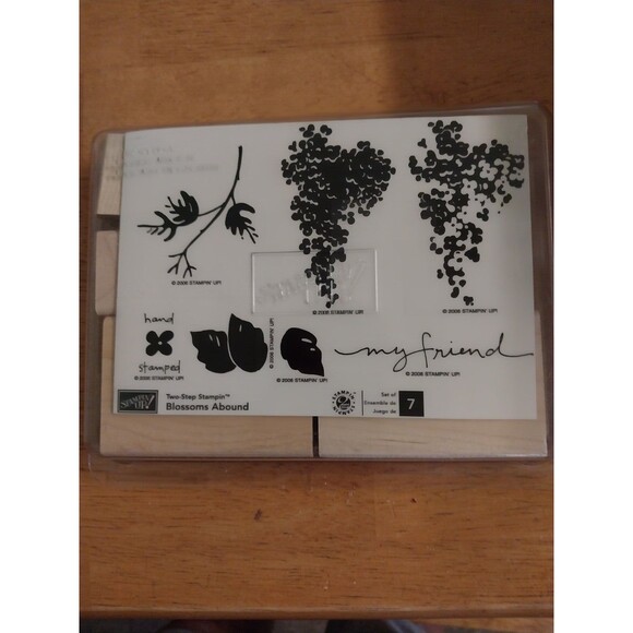 STAMPIN' UP! "Blossoms Abound" 7 Wood Mount Rubber Stamps - Picture 1 of 2
